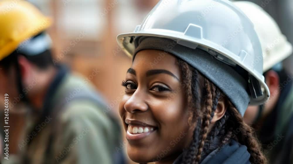 Smiling black construction worker posing looking at the camera at work
Smiling black construction worker posing looking at the camera at work
