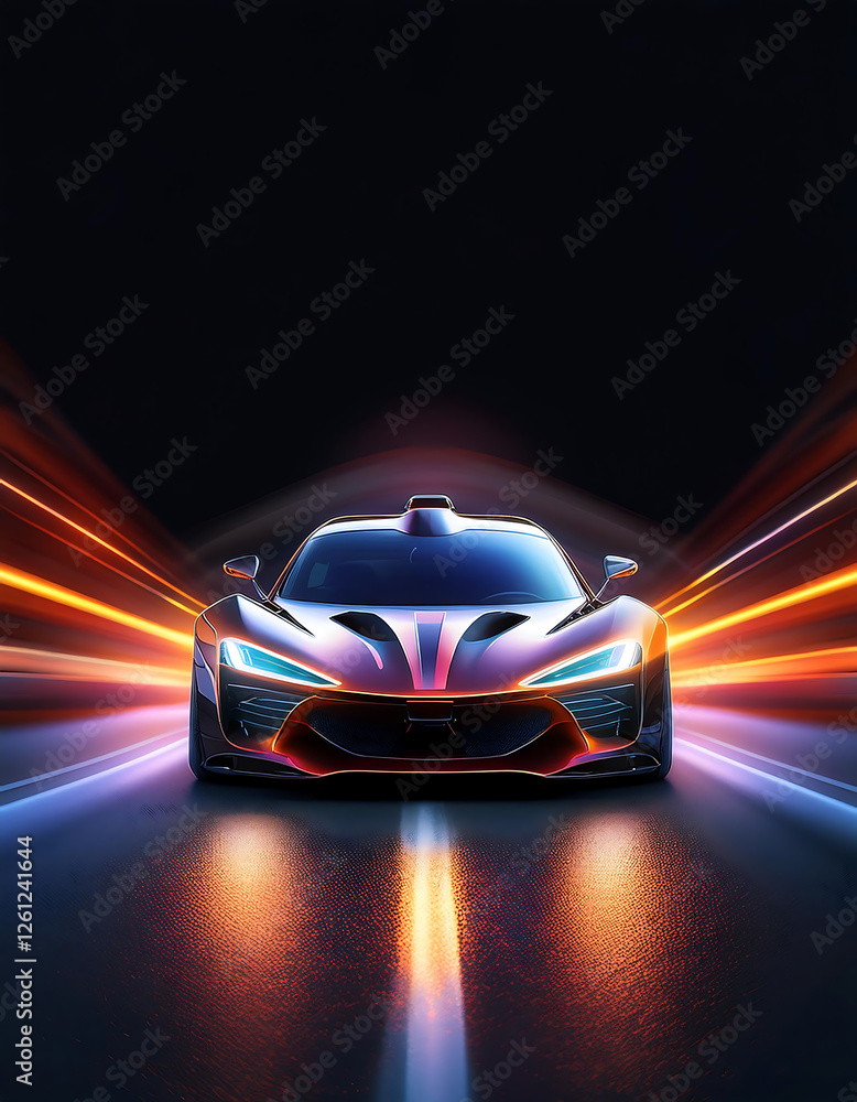 Naklejka premium sport car on the road wallpaper