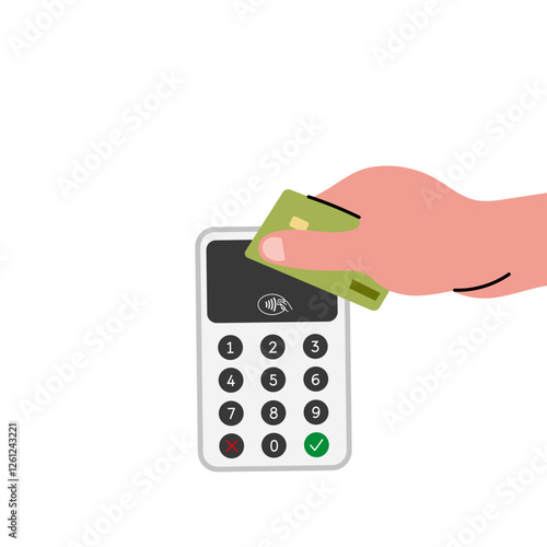 Contactless payment with credit card. Flat vector illustration. Perfect for finance, e-commerce, banking, and cashless payment concepts.