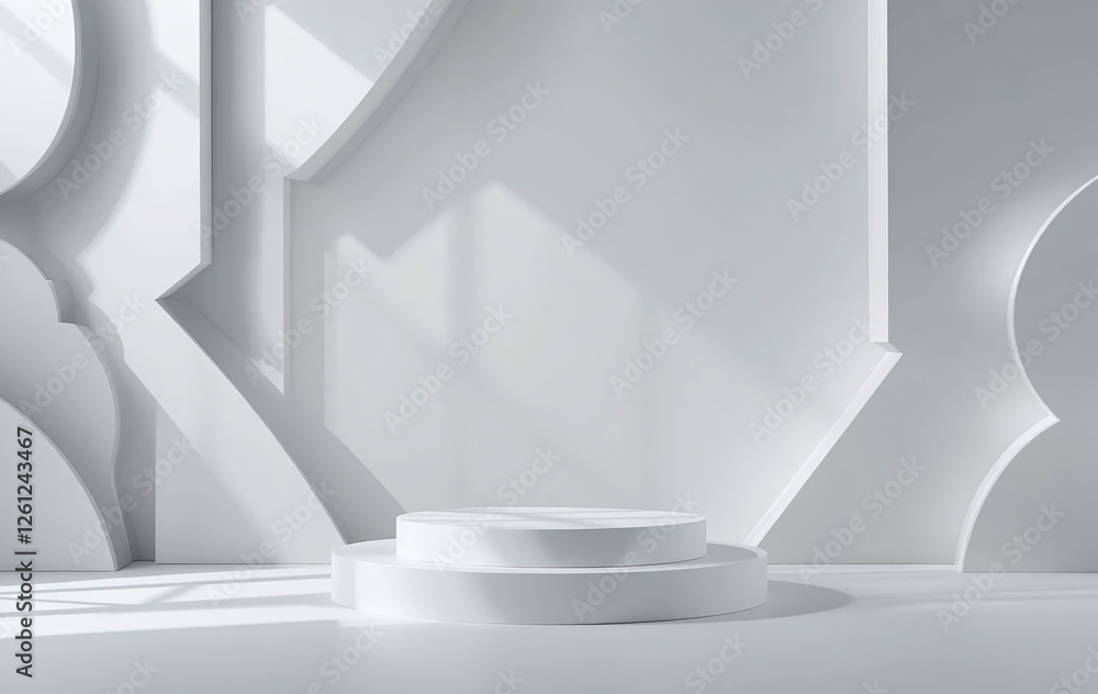 Fototapeta premium 3d renders abstract minimalist geometric white background with triangles and reflections in the water. 3d display product abstract minimal scene with geometric podium platform. gray background
