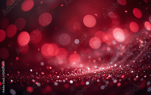 Bokeh background with red and silver light glitter and diamond dust subtle tonal variations abstract maroon red christmas holiday winter background.