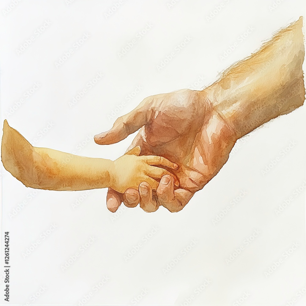 Fototapeta premium Holding hands between an adult and a child indoors during daytime
