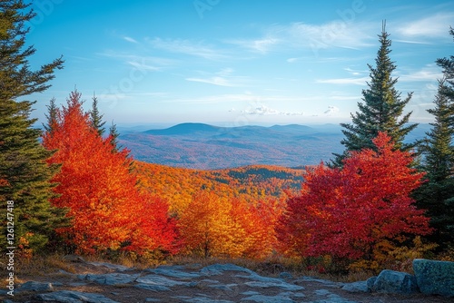 Fototapeta Naklejka Na Ścianę i Meble -  Autumn foliage mountain vista, scenic overlook, fall colors