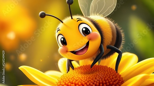cute cartoon bee and flower 3d style