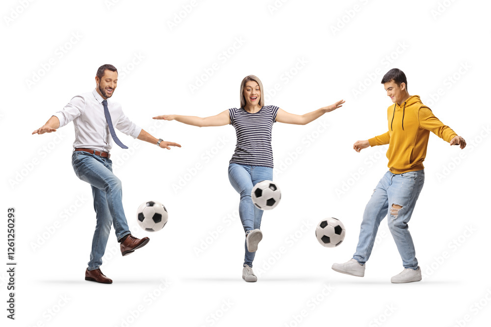 People juggling with footballs People juggling with footballs