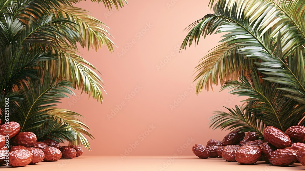 Red Dates Palm Leaves Tropical Summer Still Life Product Photography Background Elegant Minimalist Design Clean Fresh Juicy Sweet Healthy Food Image Red Dates Palm Leaves Tropical Summer Still Life Product Photography Background Elegant Minimalist Design Clean Fresh Juicy Sweet Healthy Food Image