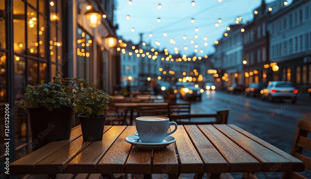 Fototapeta premium Evening Coffee at a Cozy Street Cafe