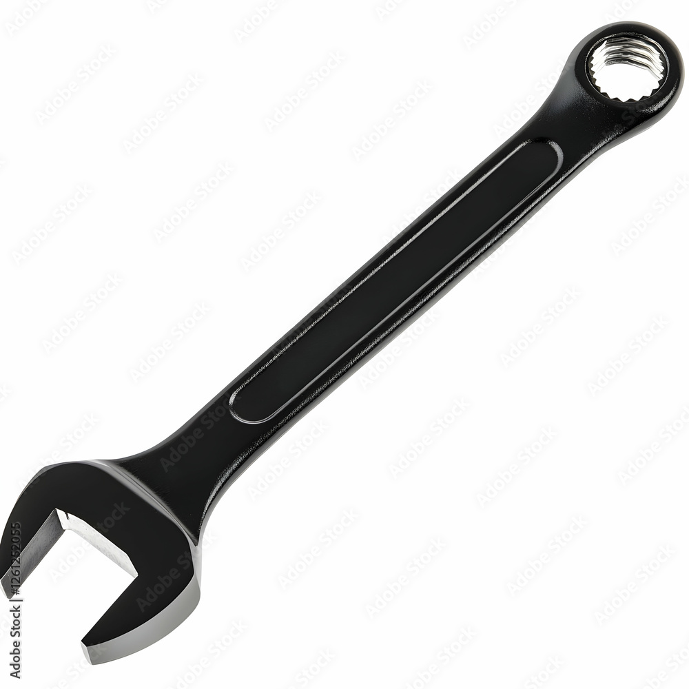 Black open-end wrench isolated on white background, ideal for DIY or repair projects Black open-end wrench isolated on white background, ideal for DIY or repair projects
