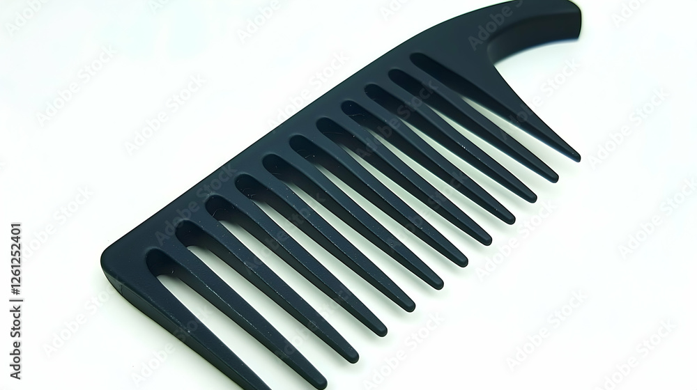 Black wide-tooth comb on white background, hair care tool, styling, grooming, beauty Black wide-tooth comb on white background, hair care tool, styling, grooming, beauty