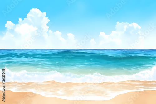 Wallpaper Mural Watercolor beach with blue sky and ocean, light yellow sand in the background, with copy space Torontodigital.ca