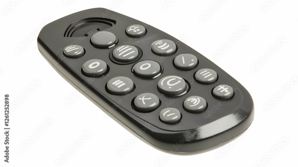 Black remote control isolated on white background; perfect for websites or instruction manuals Black remote control isolated on white background; perfect for websites or instruction manuals