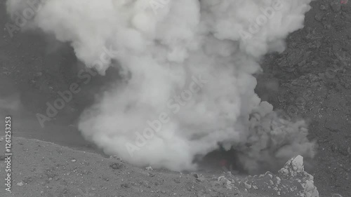 Ash venting and explosive eruptions on Dukono volcano, Indonesia.