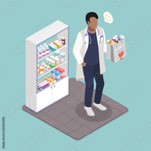 3D Isometric Flat Vector Illustration of Pharmacy, Concept Of Pharmacy And Drug Sales In The Market