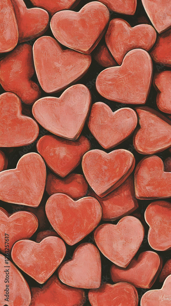 Obraz premium Pile of heart-shaped cookies, Valentines Day dessert, close up, sweet treat