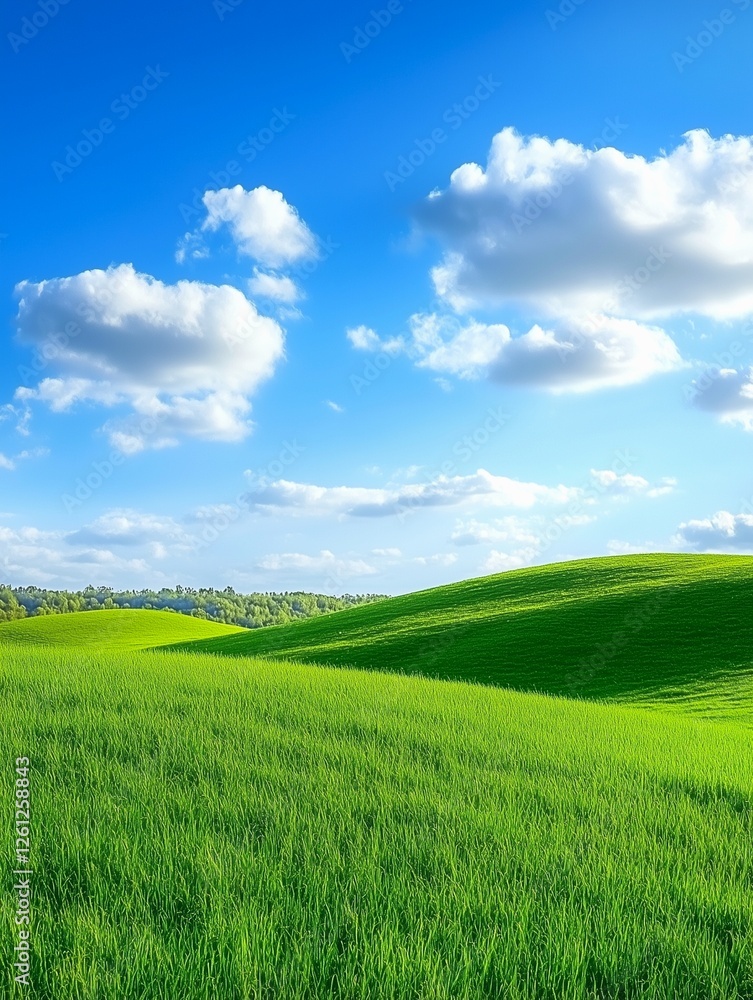 Obraz premium Green grass on the hill with beautiful sky