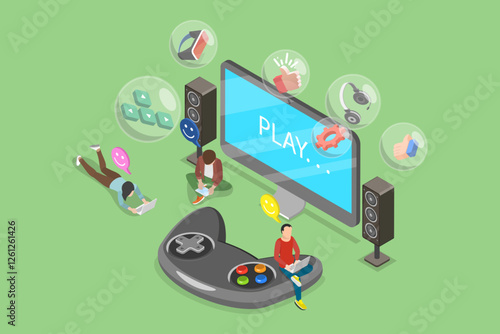 3D Isometric Flat Vector Illustration of Gaming and Entertainment, Esports
