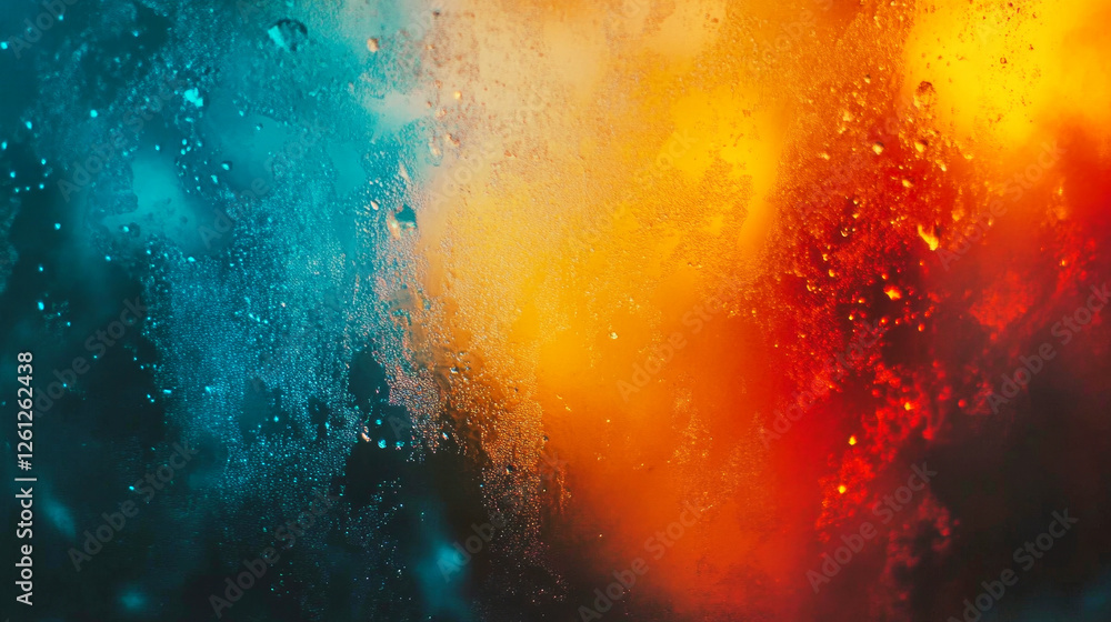 Obraz premium Grainy texture background featuring dark cinematic gradient with vibrant blue, orange, and red tones