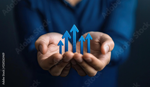 Wallpaper Mural Hands holding upward arrows, growth, success, dark background, business concept (1) Torontodigital.ca