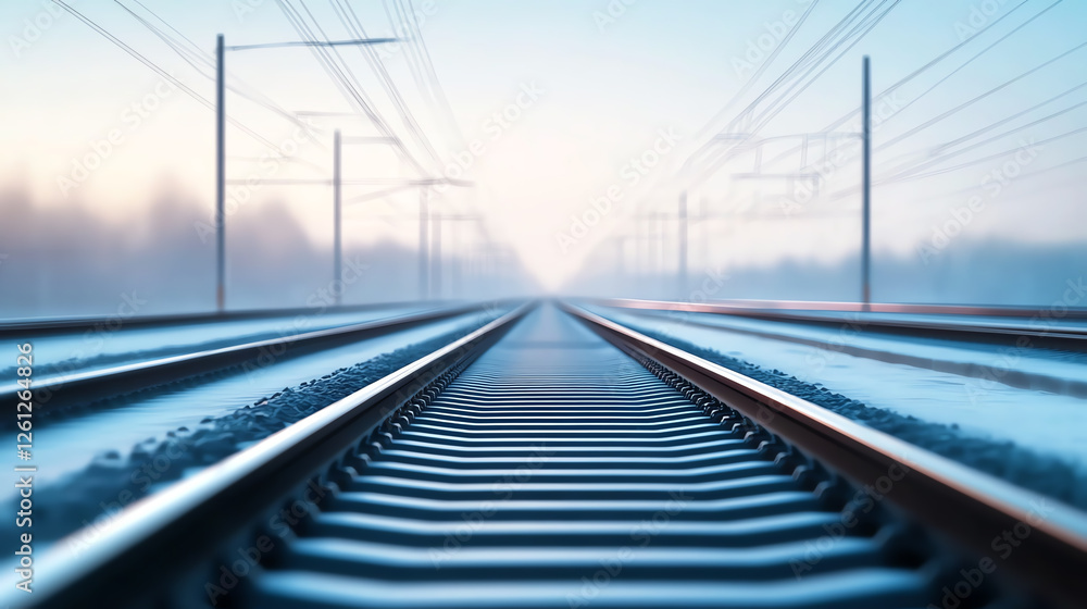 A serene, winter landscape featuring a single railway track stretching towards the distant horizon. The snowy scene evokes a sense of calm and solitude in the midst of winter. A serene, winter landscape featuring a single railway track stretching towards the distant horizon. The snowy scene evokes a sense of calm and solitude in the midst of winter.