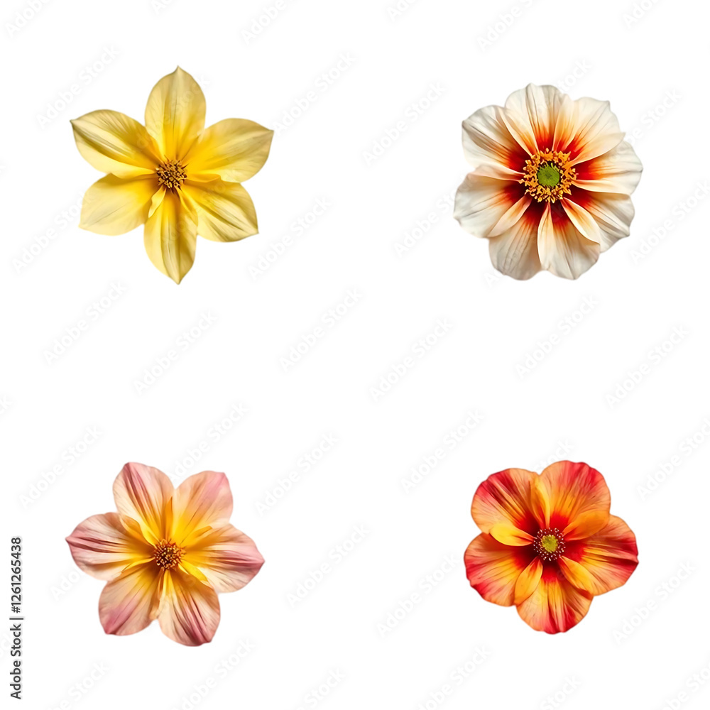 set of colorful flowers on transparent background set of colorful flowers on transparent background
