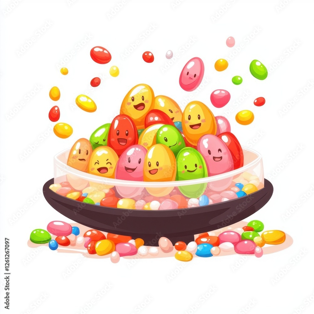 Fototapeta premium Colorful Cartoon Candy Bowl Happy Jelly Beans
