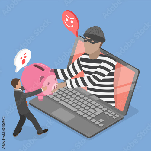 3D Isometric Flat Vector Illustration of Online Banking Fraud, Hacking And Cyber Crime