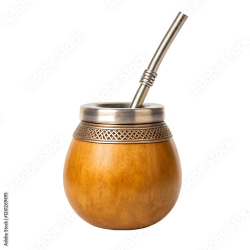 Yerba Mate Gourd with a Metal Straw (Bombilla): Perfect for Traditional Drink Photography, Cultural Branding, and Herbal Beverage Promotions.
