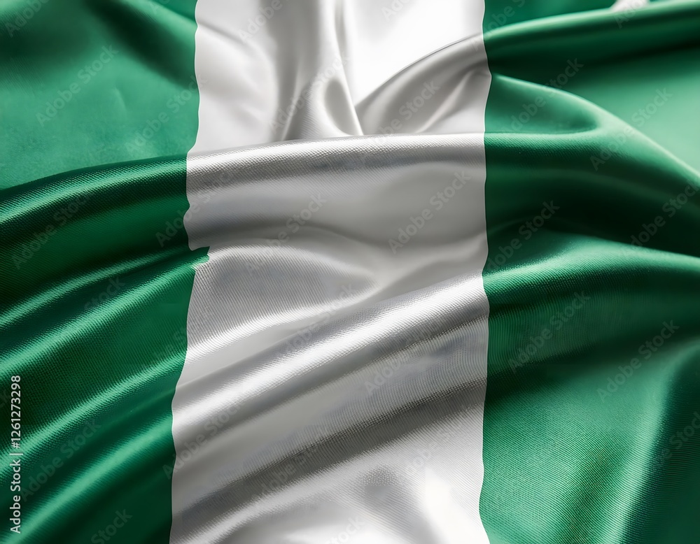 Vibrant Nigeria flag waving with luxurious satin texture - Patriotic and cultural symbol Vibrant Nigeria flag waving with luxurious satin texture - Patriotic and cultural symbol