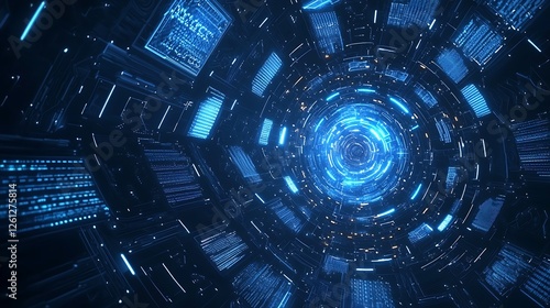 Communication blue abstract hexagon technology background, with futuristic hexagon tech elements and cyberspace design