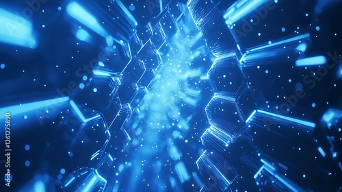 Communication blue abstract hexagon technology background, with futuristic hexagon tech elements and cyberspace design