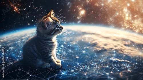 Communication technology and global internet business concepts, representing worldwide connections, cryptocurrency, and IoT on planet Earth