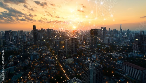 Communication technology for global business and telecommunication, featuring IoT, blockchain, and cryptocurrency