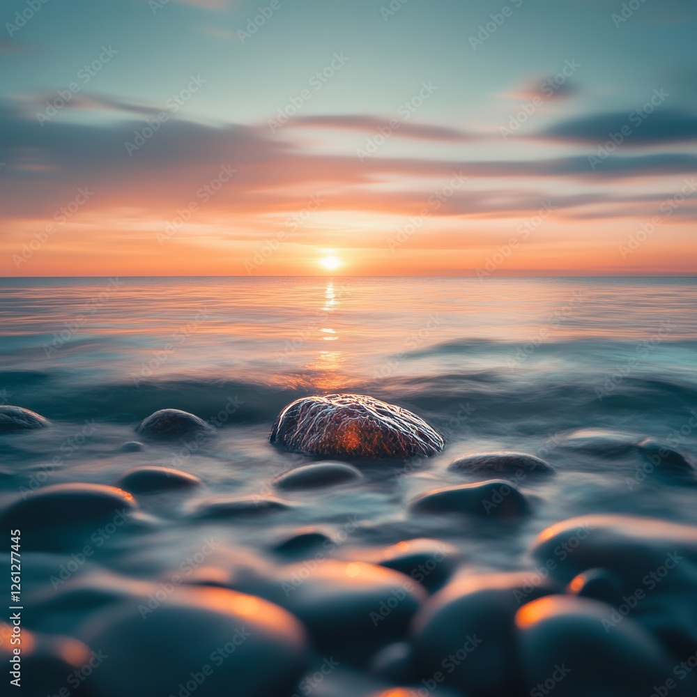 Beautiful seascape with stones in the water at sunset. Beautiful seascape with stones in the water at sunset.