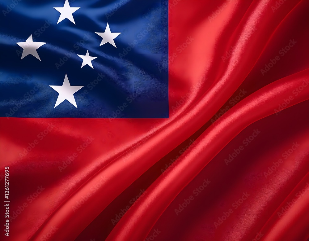 Vibrant Samoa flag waving with luxurious satin texture - Patriotic and cultural symbol Vibrant Samoa flag waving with luxurious satin texture - Patriotic and cultural symbol