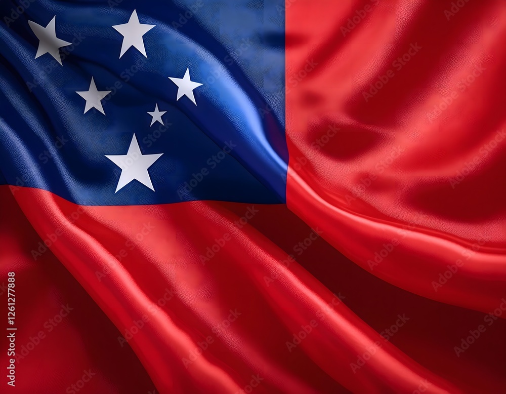 Vibrant Samoa flag waving with luxurious satin texture - Patriotic and cultural symbol Vibrant Samoa flag waving with luxurious satin texture - Patriotic and cultural symbol