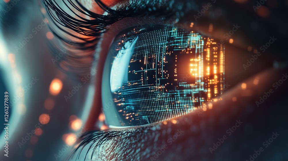 Futuristic Digital Eye Close-up with Circuit Patterns Futuristic Digital Eye Close-up with Circuit Patterns