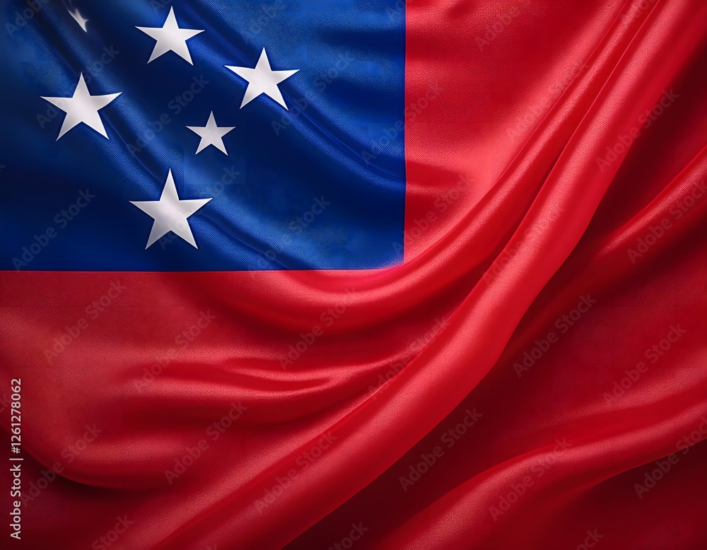 Vibrant Samoa flag waving with luxurious satin texture - Patriotic and cultural symbol Vibrant Samoa flag waving with luxurious satin texture - Patriotic and cultural symbol