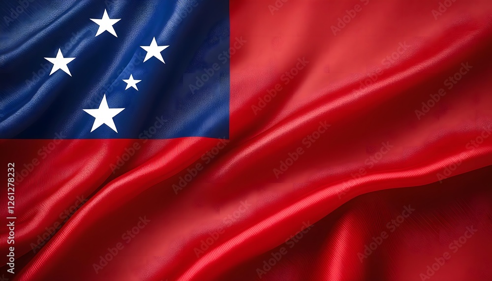 Vibrant Samoa flag waving with luxurious satin texture - Patriotic and cultural symbol Vibrant Samoa flag waving with luxurious satin texture - Patriotic and cultural symbol