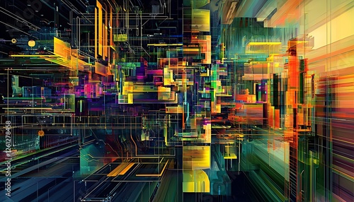 Composite image abstract technology interface, illustrating complex system design