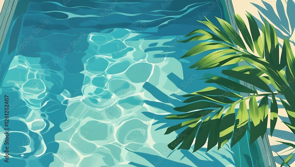 Minimalist Digital Illustration of Serene Swimming Pool with Palm Shadows and Turquoise Water Minimalist Digital Illustration of Serene Swimming Pool with Palm Shadows and Turquoise Water