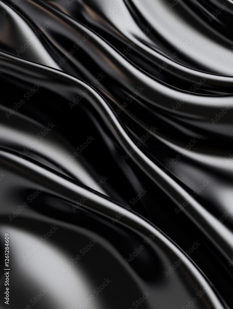 Fototapeta premium Elegant Black Draped Fabric - Smooth, flowing black fabric with elegant drapes and folds. Perfect for luxury or fashion backgrounds