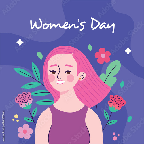 Colorful Illustration of a Woman with Flowers