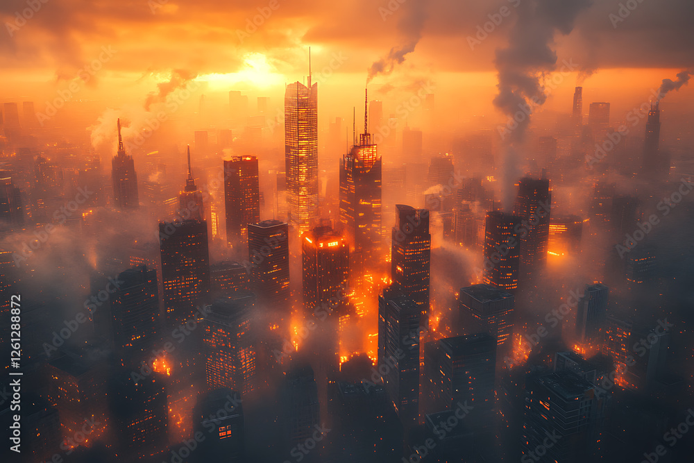 Fototapeta premium A digital-themed background featuring a futuristic cityscape with high-rise buildings, representing a modern metropolis. 