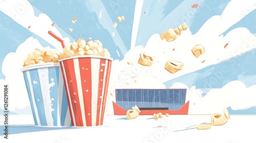 Wallpaper Mural Movie theater concept. Single line draw design vector graphic illustration. Torontodigital.ca