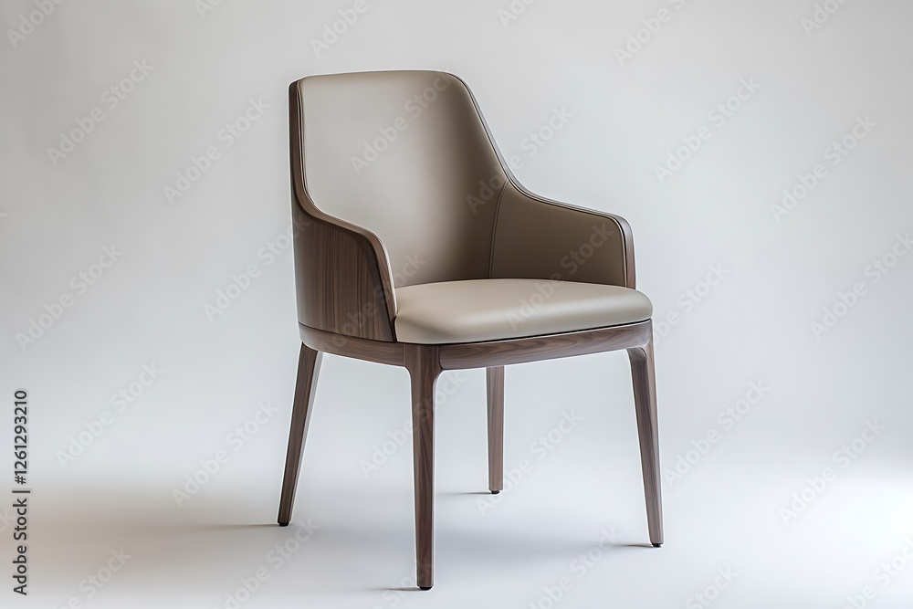Contemporary office chair with a sleek leather seat and elegant wooden accents, set against a pristine white backdrop, captured in ultra HD. Contemporary office chair with a sleek leather seat and elegant wooden accents, set against a pristine white backdrop, captured in ultra HD.