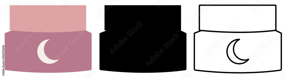 Collection of Night Cream Packaging Icon for Beauty Products with Solid Outline Color