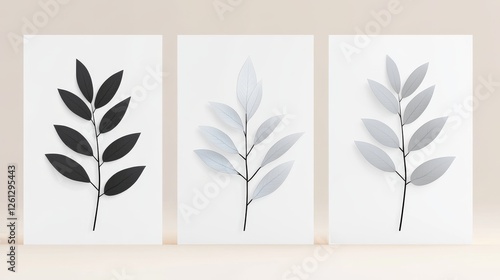 Minimalist Botanical Prints - Three stylish prints featuring monochrome leaf branches. Perfect for modern home decor photo