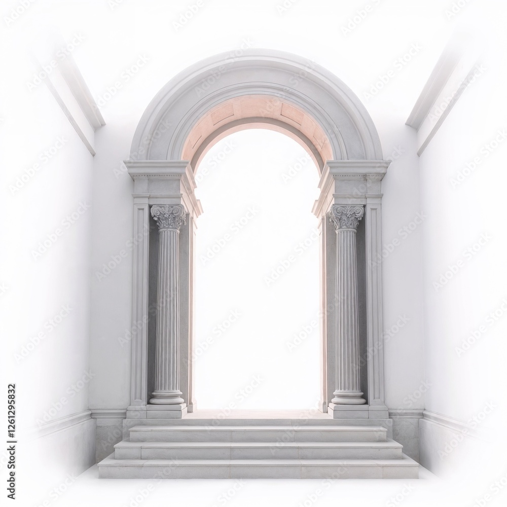 Elegant white classical archway with decorative columns Elegant white classical archway with decorative columns