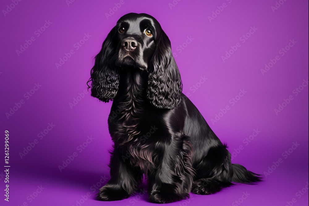 A adorable Black cocker spaniel dark purple background A adorable Black cocker spaniel dark purple background
