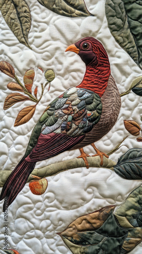 Obraz na płótnie Colorful quilted game bird with leaves w salonie